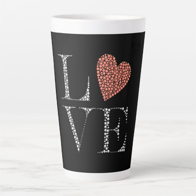 Caneca De Café Latte Love Heart Design – Red Gradient Heart on Black  (Frente)