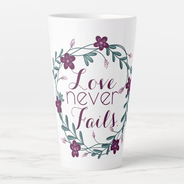 Caneca De Café Latte Love Never Fails Latte Mug (Frente)