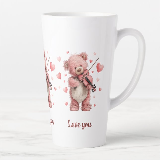 Caneca De Café Latte Love You Teddy with Violin (Direita)