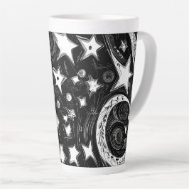 Caneca De Café Latte Lua abstrato E Estrelas