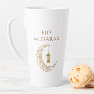 Caneca De Café Latte Lua Crescente Dourada & Lanterna Eid Mubarak Islâm