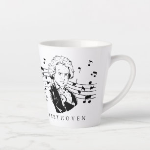 Caneca De Café Latte Ludwig van Beethoven Portrait e Bust Com Notas