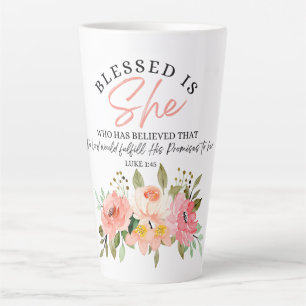 Caneca De Café Latte Luke 1:45 Abençoada é Ela Escritura Floral
