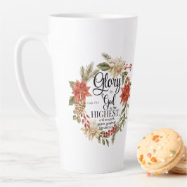 Caneca De Café Latte Luke 2:14 Glória a Deus Dourada Floral de Natal