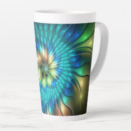 Caneca De Café Latte Luminosa Fantasia Flor, Colorida Abstrato Fractal
