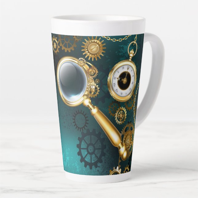 Caneca De Café Latte Lupa no estilo Steampunk (Ângulo direito)