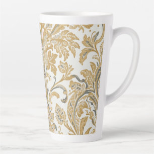 Caneca De Café Latte Luxo, Clássico, Elegante, Padrão Bege Dourado