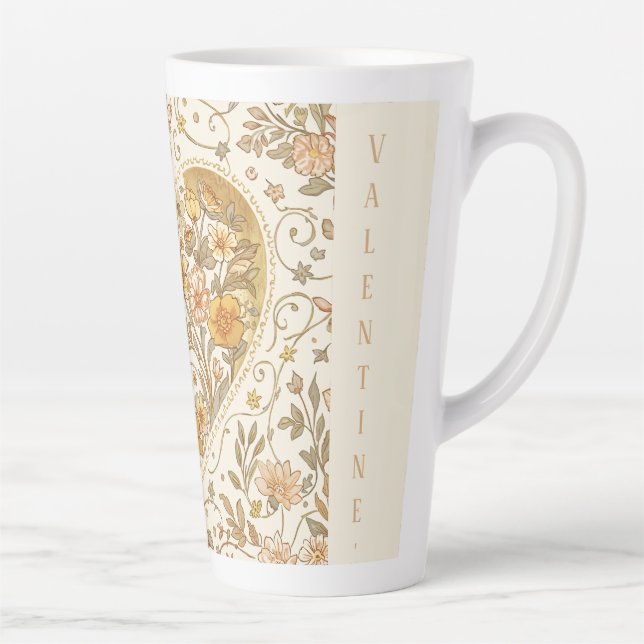 Caneca De Café Latte Luxury, , Beigi Gold Yellow ,Love Heart Flowers (Direita)