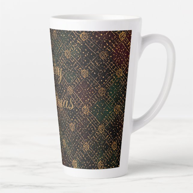Caneca De Café Latte Luxury, Christmas Pattern, Gold Merry Christmas  (Direita)