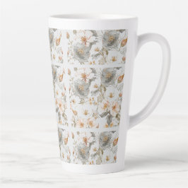 Caneca De Café Latte Luxury, Elegant, Gold Grey Flowers Pattern 