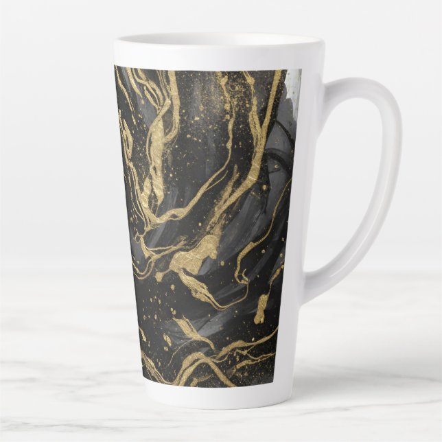 Caneca De Café Latte Luxury Gold and Black Abstract Marble  (Direita)