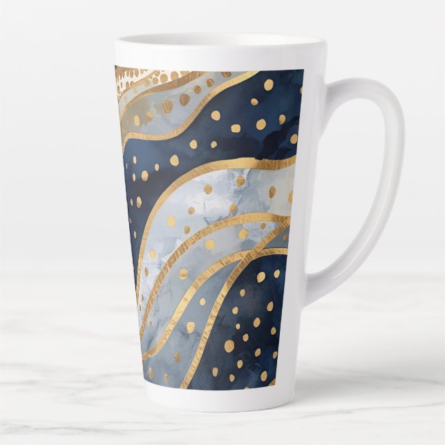 Caneca De Café Latte Luxury, Modern, Gold Blue Pattern (Direita)