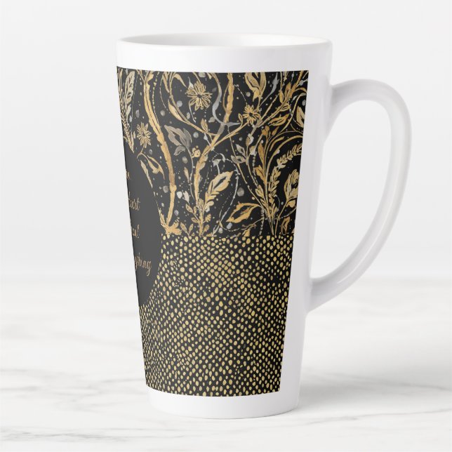 Caneca De Café Latte Luxury, Valentine's Day,Black Gold Florals ,Pixel  (Direita)
