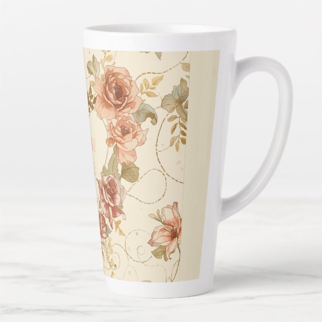 Caneca De Café Latte Luxury, Valentine's Day , Roses, Love Heart (Direita)