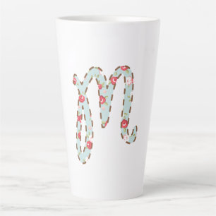 Caneca De Café Latte M Rosa Floral Letra M
