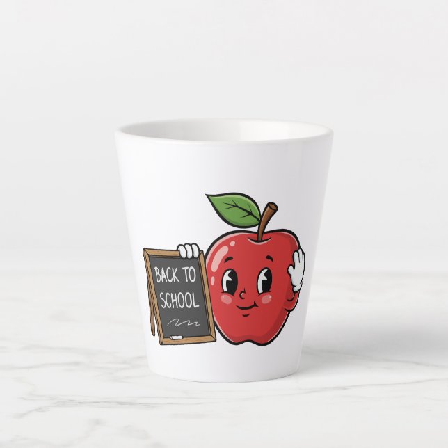 Caneca De Café Latte Maçã Fofa de Volta às Aulas (Frente)