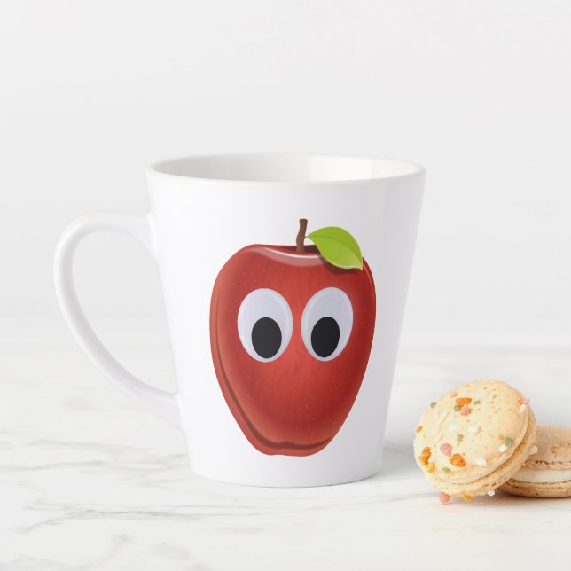 Caneca De Café Latte Maçã Vermelha Engraçada com Olhos Googados (In Situ)