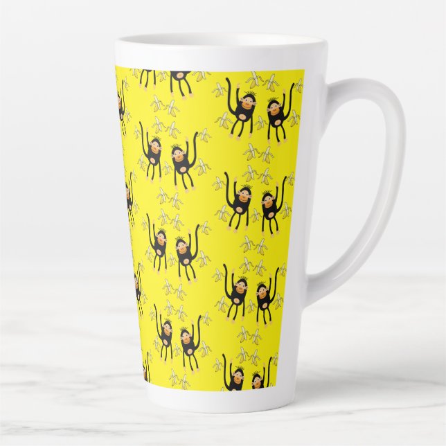 Caneca De Café Latte Macaco-Pequeno-Cachinho E Bananas (Direita)