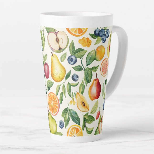 Caneca De Café Latte Maçãs Peras Mirtilos Laranjas Frutas (Ângulo direito)