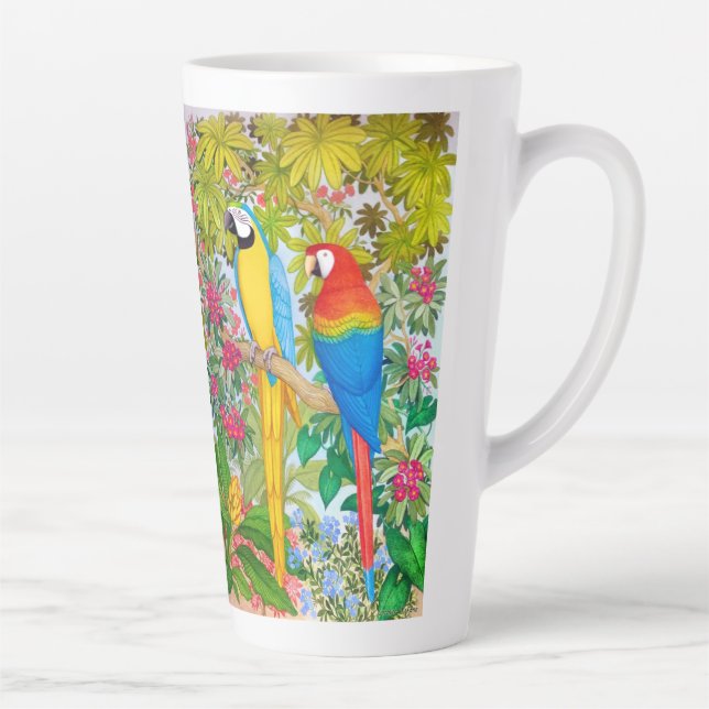 Caneca De Café Latte Macaw Parrots na Selva (Direita)