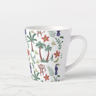 Caneca De Café Latte Macra e macaco, sem costura, de padrões tropicais