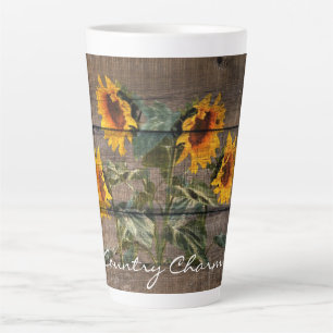 Caneca De Café Latte Madeira Rústica Madeira Girassol