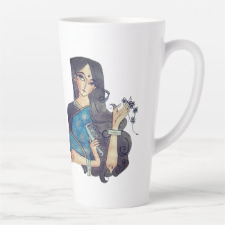 Caneca De Café Latte Madhubani Blue Fish e a tradicional dama latte Mug