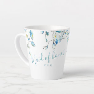 Caneca De Café Latte Madrinha de casamento Blue Watercolor Orchid Mug