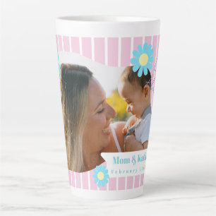 Caneca De Café Latte Mãe Amor Stripes Daisy Foto Floral Rosa