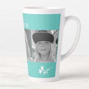Caneca De Café Latte Mãe Angels 3 Foto Turquesa White Floral