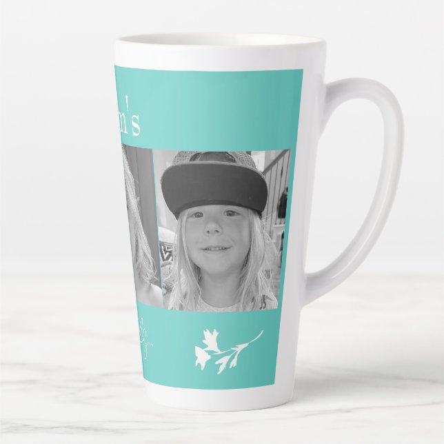 Caneca De Café Latte Mãe Ângulos Colagem Foto Turquoise White Floral (Direita)