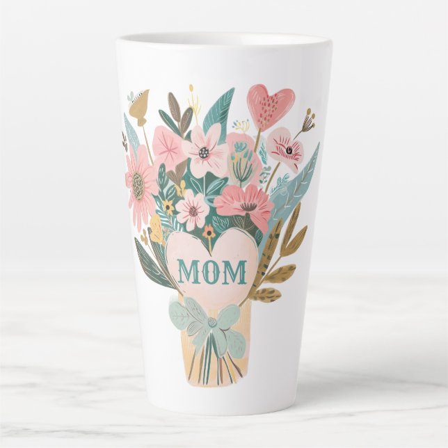 Caneca De Café Latte Mãe Buquê Flor Latte Mug (Frente)