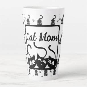 Caneca De Café Latte Mãe de Gato Preto e Branco