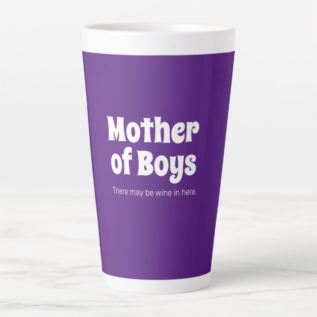 Caneca De Café Latte Mãe Engraçada de Meninos Bright Purple (Frente)