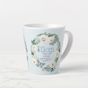 Caneca De Café Latte Mãe, Eu Te Amo   Borboleta Floral Branca De Aquare
