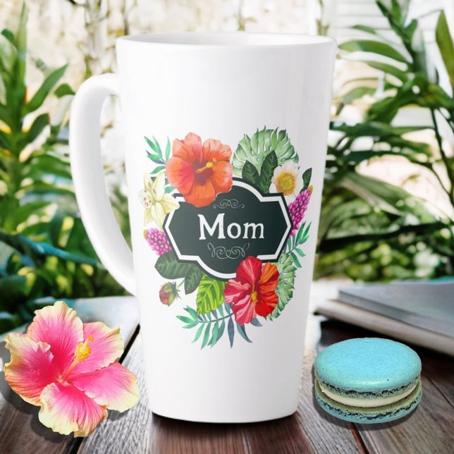 Caneca De Café Latte Mãe tropical com hibisco (Criador carregado)