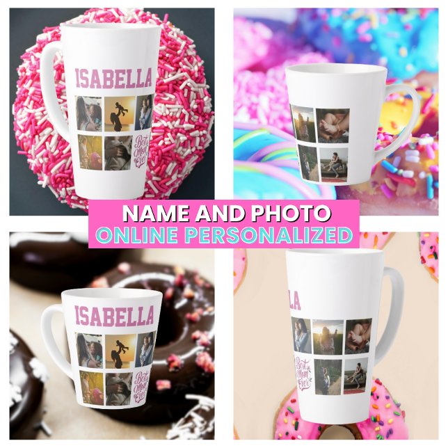 Caneca De Café Latte Mães Fotocolagem Script Melhor Mãe Nunca (Mothers Photo Collage Script Best Mom Ever Latte Mug
)
