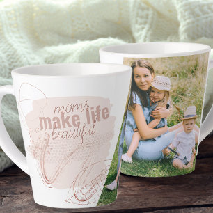 Caneca De Café Latte Mães Tornam a Vida Bonita Foto Abstrata da Família