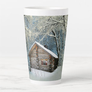 Caneca De Café Latte Magia de inverno da Cabine de Log Rústica
