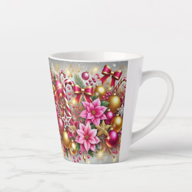 Caneca De Café Latte Magia de Natal rosa e Dourada (Direita)