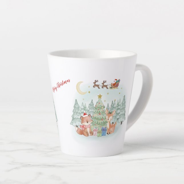 Caneca De Café Latte Magical Christmas Night in the Winter Forest (Ângulo direito)