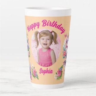 Caneca De Café Latte Magical Floral Unicorn Photo Girly Birthday  Gift
