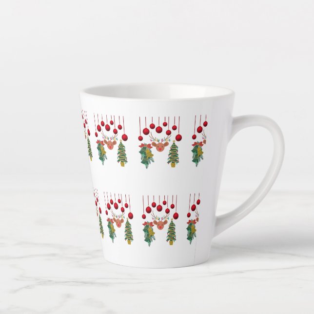 Caneca De Café Latte Magical Reindeer Bells and Christmas Tree Design  (Direita)