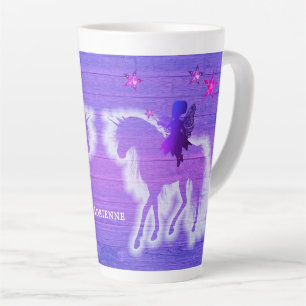 Caneca De Café Latte Mágico personalizado cor-de-rosa azul com silhuet