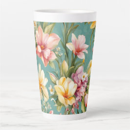 Caneca De Café Latte Magnólia Amarela refinada com flores brancas