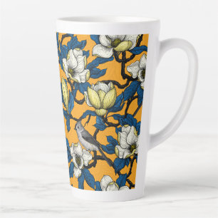 Caneca De Café Latte Magnólia florescente e pássaro-do-titrato 3