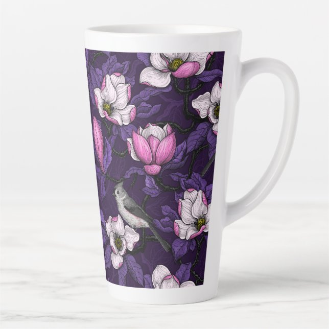 Caneca De Café Latte Magnólia florescente e pássaro-do-titrato 4 (Direita)