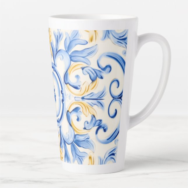 Caneca De Café Latte Majolica: Azul e Dourado (Direita)