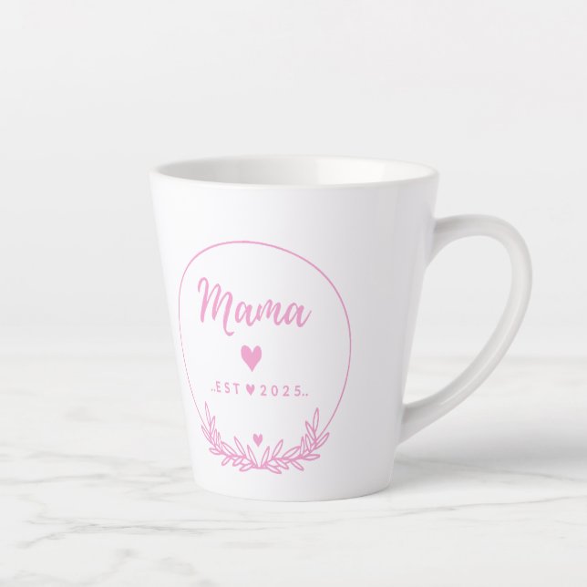Caneca De Café Latte Mama Est.2025 shirt -Mother gift Pink Minimal -  (Direita)