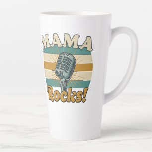 Caneca De Café Latte Mama Faz Solo no Microfone Retro Dia das Mães